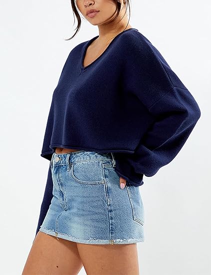 Women's Cashmere Lightweight V-Neck Cropped Sweater