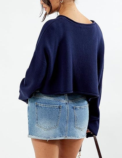 Women's Cashmere Lightweight V-Neck Cropped Sweater