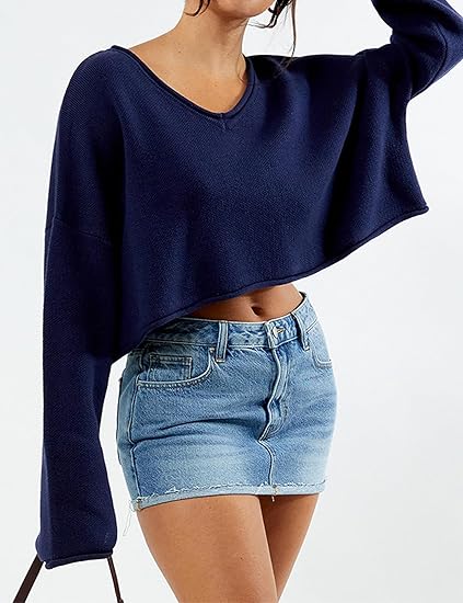 Women's Cashmere Lightweight V-Neck Cropped Sweater