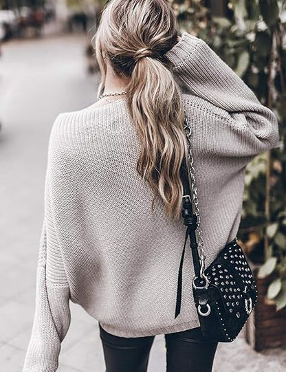 Women's Oversized Batwing Sleeve Stand Collar Pullover Sweater
